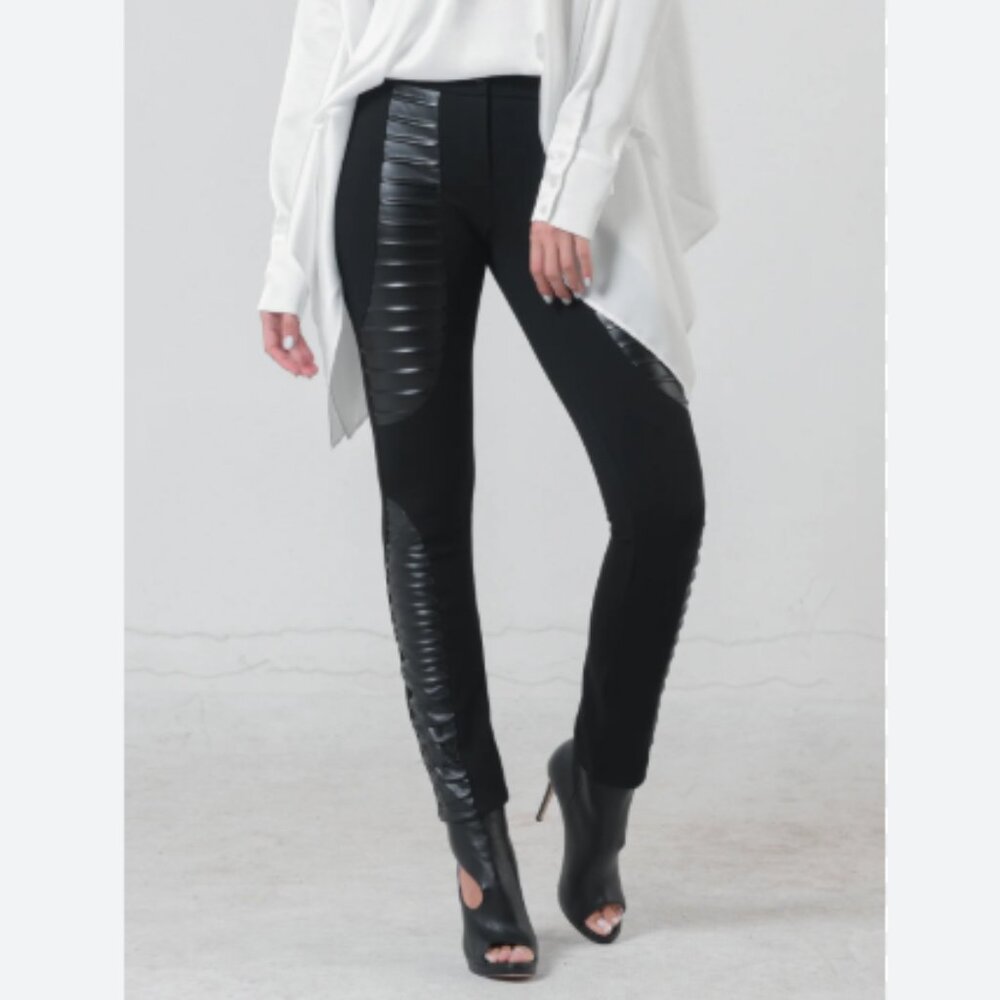 Metamorphoza Avant Garde Extravagant Leather Trim Pants Black Size US 18 NWT